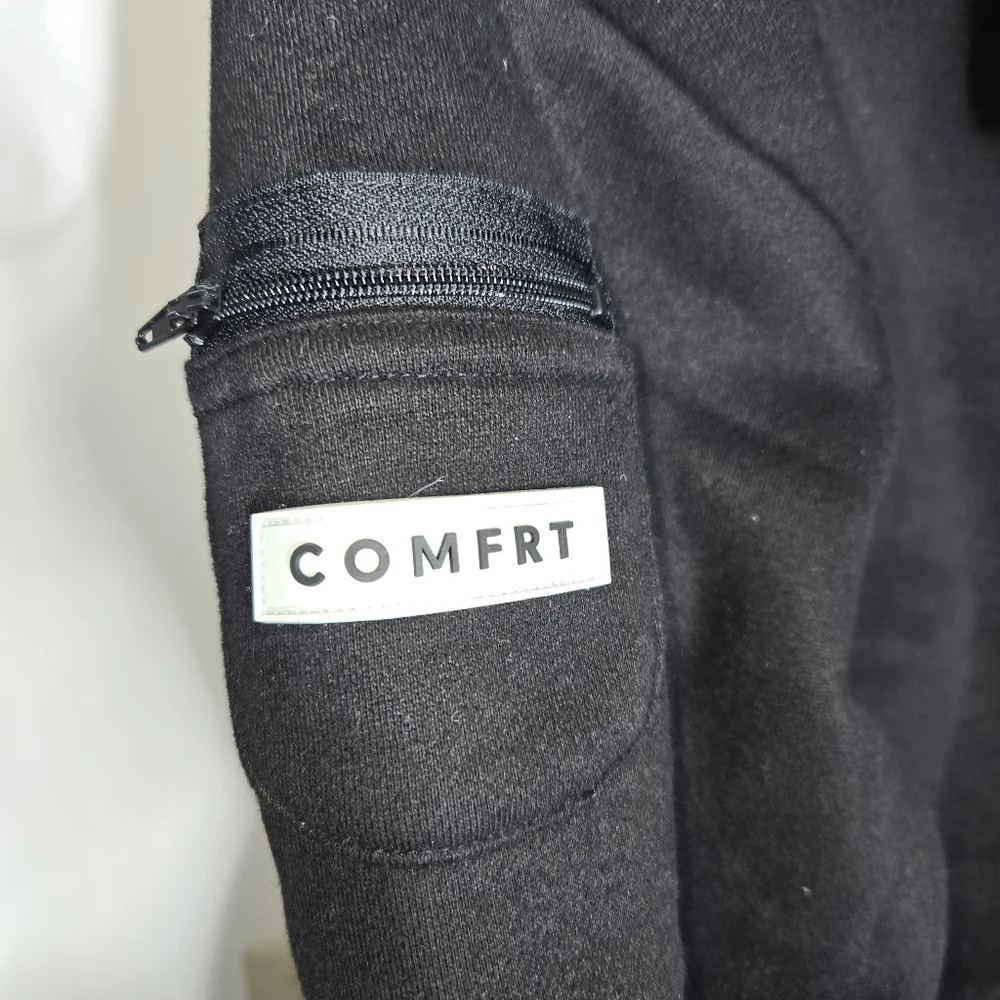 NEW COMFRT Black Sleeve Hoodie with Zipper Pocket. - Picture 3 of 9